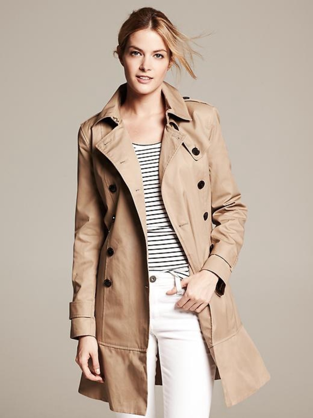 Banana Republic Khaki Trench Coat with Red Lining